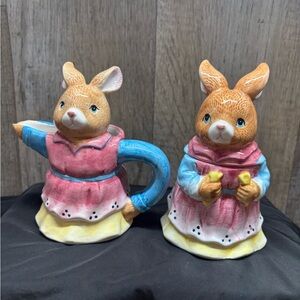 Battat Bunny Ceramic Tea Set Rabbit Creamer & Suger Child's Pretend Vintage 90's